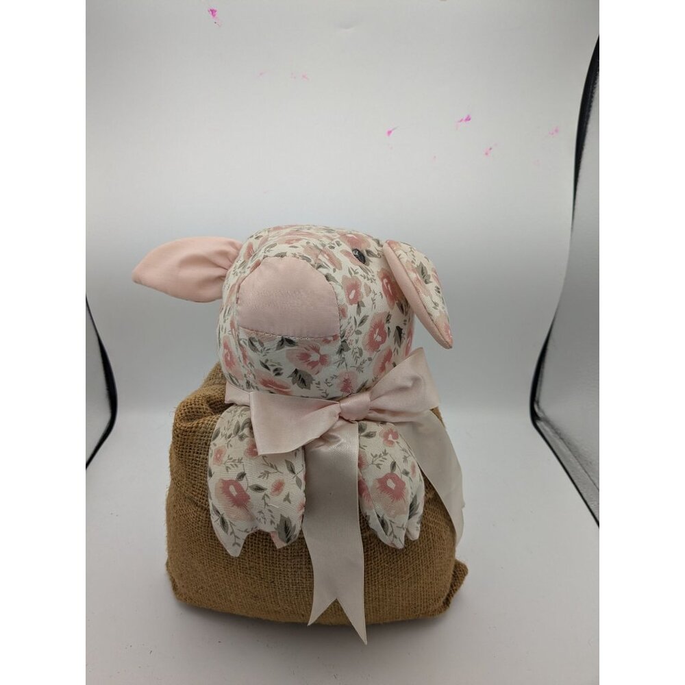 Pig In Burlap Sack Farmhouse Weighted Doorstop 11 1/2" Plush Stuffed Animal